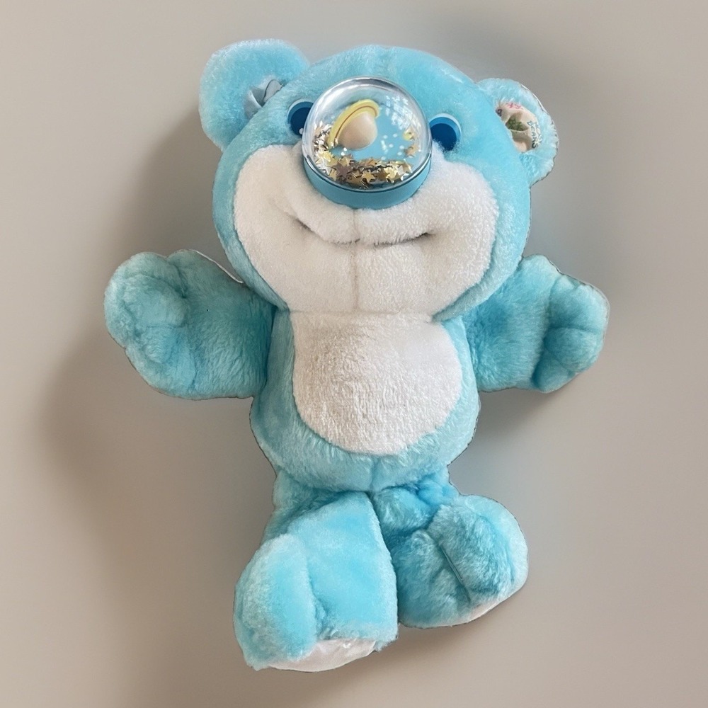 1987 Playskool Blue NOSY BEAR Twinkle Stars Plush Stuffed Animal Nose Works